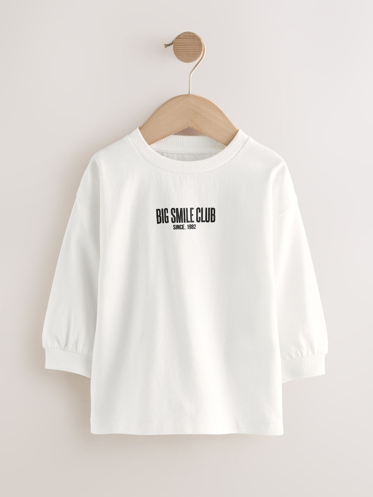 Black/Grey/White Slogan Long Sleeve Graphic Print T-Shirts 3 Pack (3mths-7yrs) - Image 4 of 7