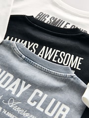Black/Grey/White Slogan Long Sleeve Graphic Print T-Shirts 3 Pack (3mths-7yrs) - Image 7 of 7