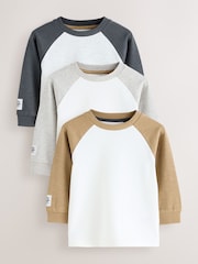 Grey Long Sleeve Textured T-Shirts 3 Pack (3mths-7yrs) - Image 1 of 3