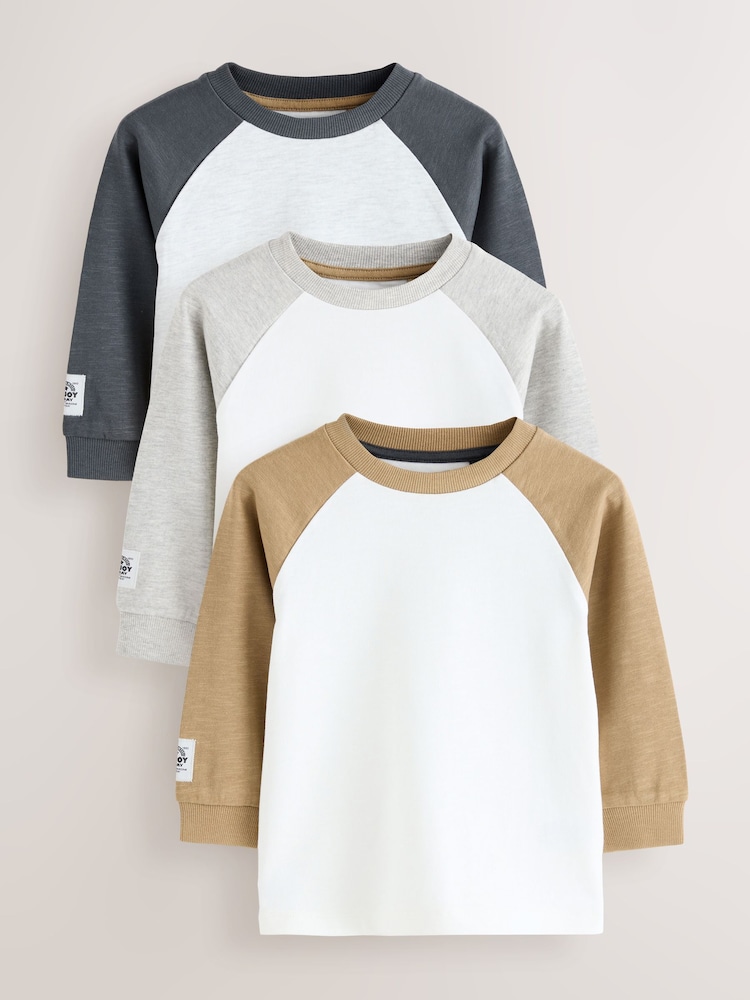 Grey Long Sleeve Textured T-Shirts 3 Pack (3mths-7yrs) - Image 1 of 3