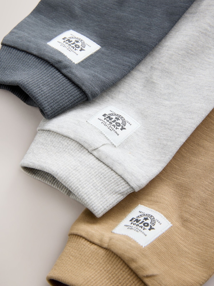 Grey Long Sleeve Textured T-Shirts 3 Pack (3mths-7yrs) - Image 3 of 3