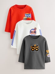 Red Monster Trucks Long Sleeve Graphic Print T-Shirts 3 Pack (3mths-7yrs) - Image 1 of 10