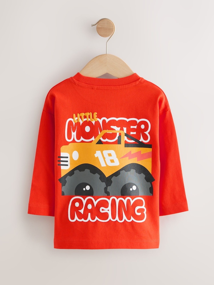 Buy Red Monster Trucks Long Sleeve Graphic Print T-Shirts Pack