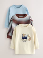 Blue/Ecru Animal Transport Long Sleeve Appliqué T-Shirts 3 Pack (3mths-7yrs) - Image 1 of 3