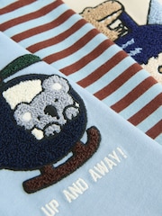 Blue/Ecru Animal Transport Long Sleeve Appliqué T-Shirts 3 Pack (3mths-7yrs) - Image 2 of 3