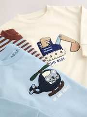 Blue/Ecru Animal Transport Long Sleeve Appliqué T-Shirts 3 Pack (3mths-7yrs) - Image 3 of 3