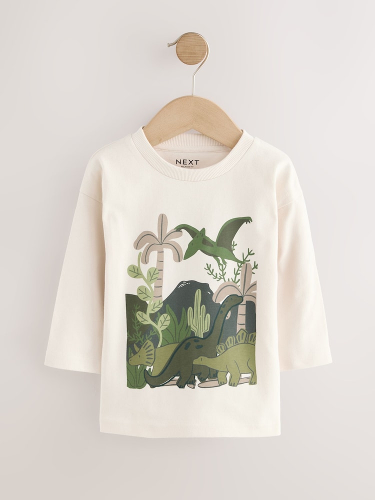 Green Dinosaur Long Sleeve Graphic Print T-Shirts 3 Pack (3mths-7yrs) - Image 2 of 7