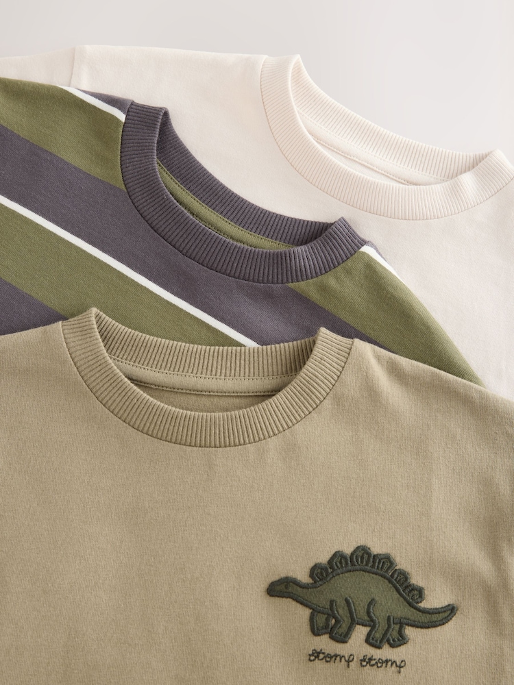 Green Dinosaur Long Sleeve Graphic Print T-Shirts 3 Pack (3mths-7yrs) - Image 7 of 7