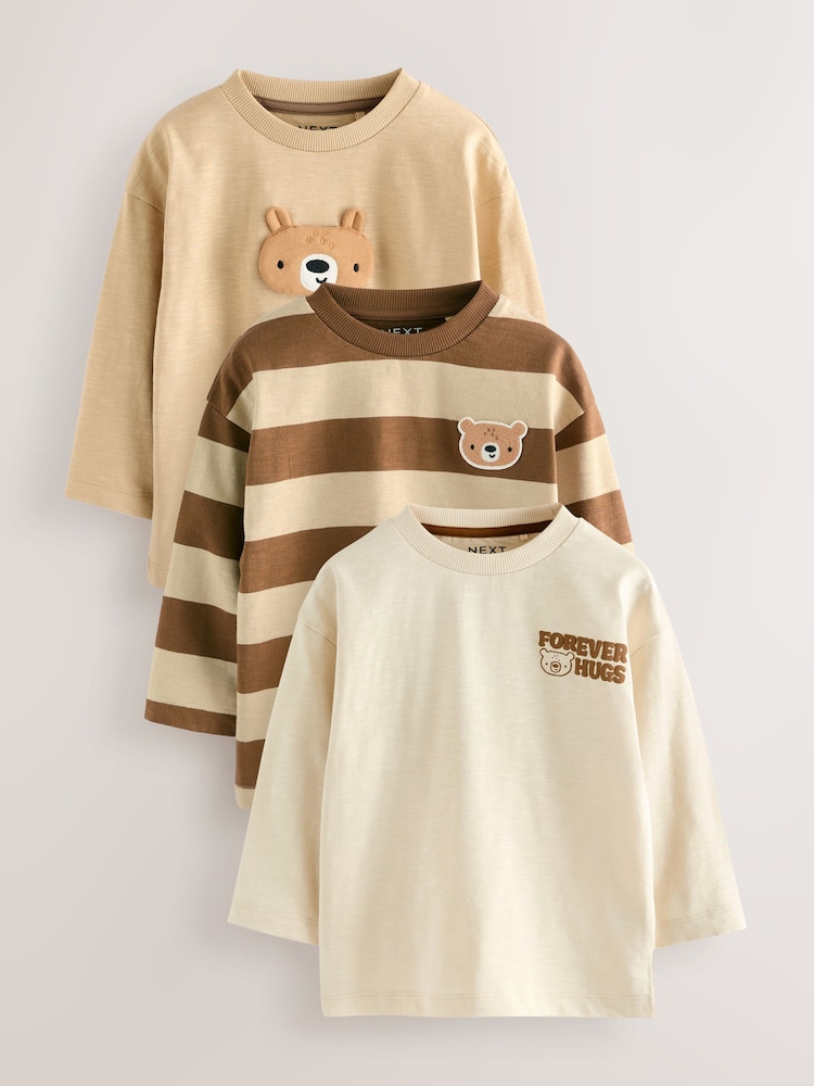 Brown Bear Long Sleeve Appliqué T-Shirts 3 Pack (3mths-7yrs) - Image 1 of 3