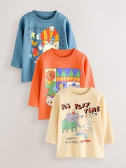Blue/Orange/Yellow Animals Long Sleeve Graphic Print T-Shirts 3 Pack (3mths-7yrs) - Image 1 of 3