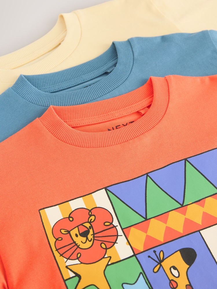 Blue/Orange/Yellow Animals Long Sleeve Graphic Print T-Shirts 3 Pack (3mths-7yrs) - Image 3 of 3