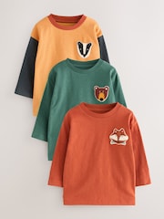 Ochre Yellow Woodland Long Sleeve Appliqué T-Shirts 3 Pack (3mths-7yrs) - Image 1 of 7