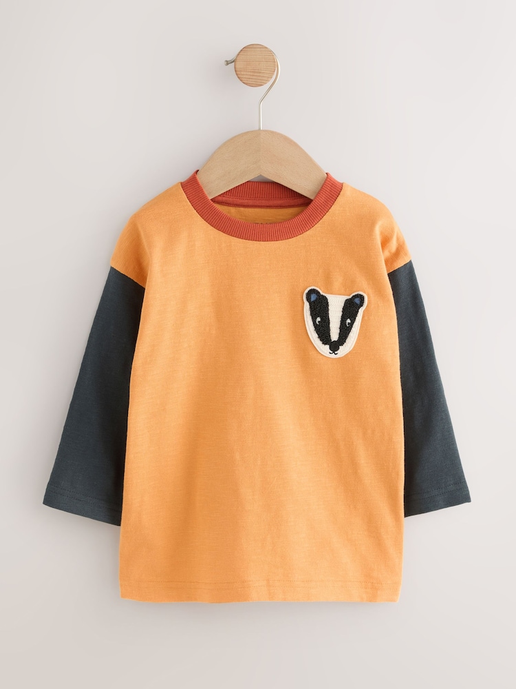 Ochre Yellow Woodland Long Sleeve Appliqué T-Shirts 3 Pack (3mths-7yrs) - Image 2 of 7