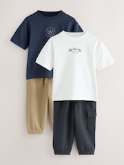 Navy/White Short Sleeve T-Shirt and Utility Joggers Set 2 Pack (3mths-7yrs) - Image 4 of 6
