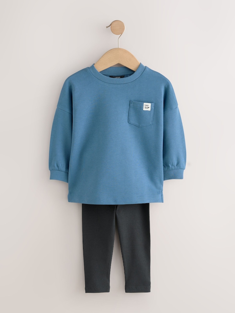 Blue/Stone/Green Long Sleeve Top and Leggings Set 3 Pack (3mths-7yrs) - Image 2 of 8 Blue/Stone/Green Long Sleeve Top and Leggings Set 3 Pack (3mths-7yrs) - Image 2 of 8