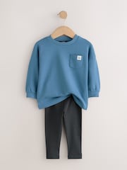 Blue/Stone/Green Long Sleeve Top and Leggings Set 3 Pack (3mths-7yrs) - Image 3 of 8