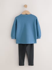Blue/Stone/Green Long Sleeve Top and Leggings Set 3 Pack (3mths-7yrs) - Image 4 of 8