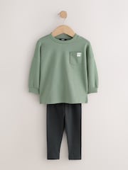 Blue/Stone/Green Long Sleeve Top and Leggings Set 3 Pack (3mths-7yrs) - Image 6 of 8