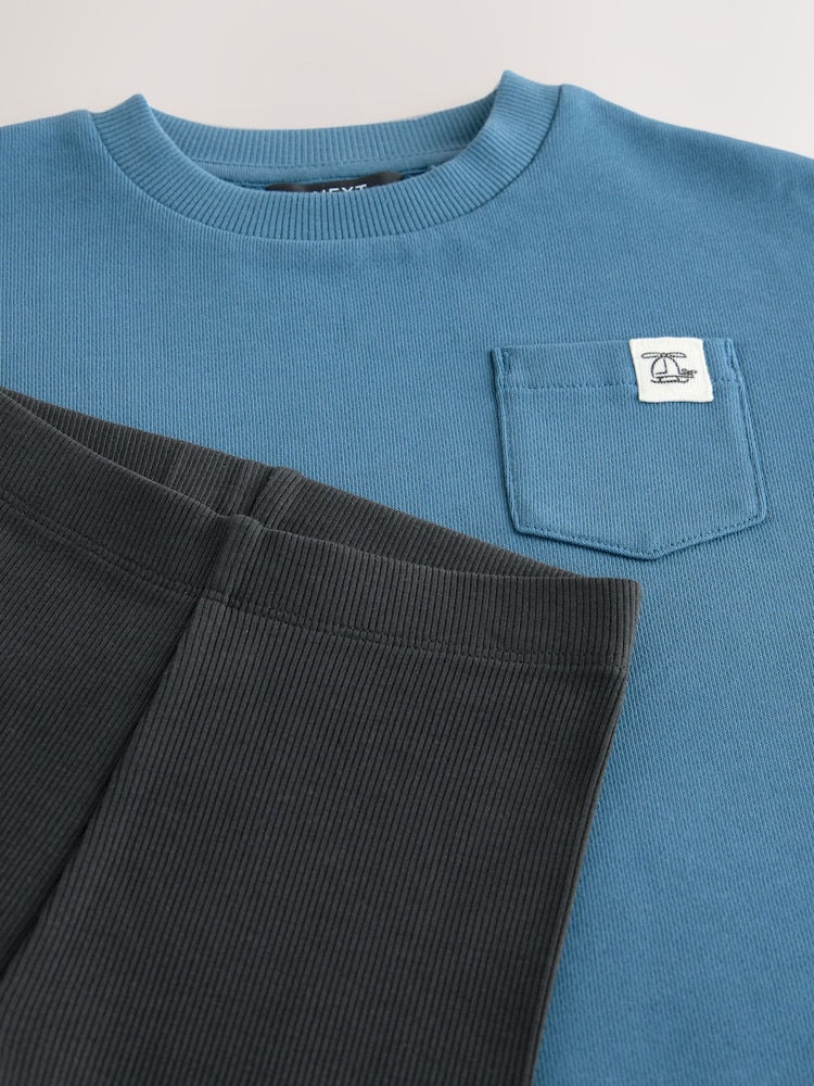 Blue/Stone/Green Long Sleeve Top and Leggings Set 3 Pack (3mths-7yrs) - Image 8 of 8