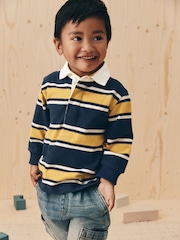 Navy/Yellow Striped Long Sleeve Rugby Polo Shirt (3mths-7yrs) - Image 1 of 11