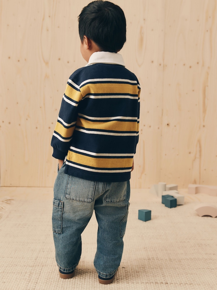 Navy/Yellow Striped Long Sleeve Rugby Polo Shirt (3mths-7yrs) - Image 2 of 11