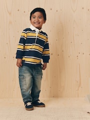 Navy/Yellow Striped Long Sleeve Rugby Polo Shirt (3mths-7yrs) - Image 4 of 11