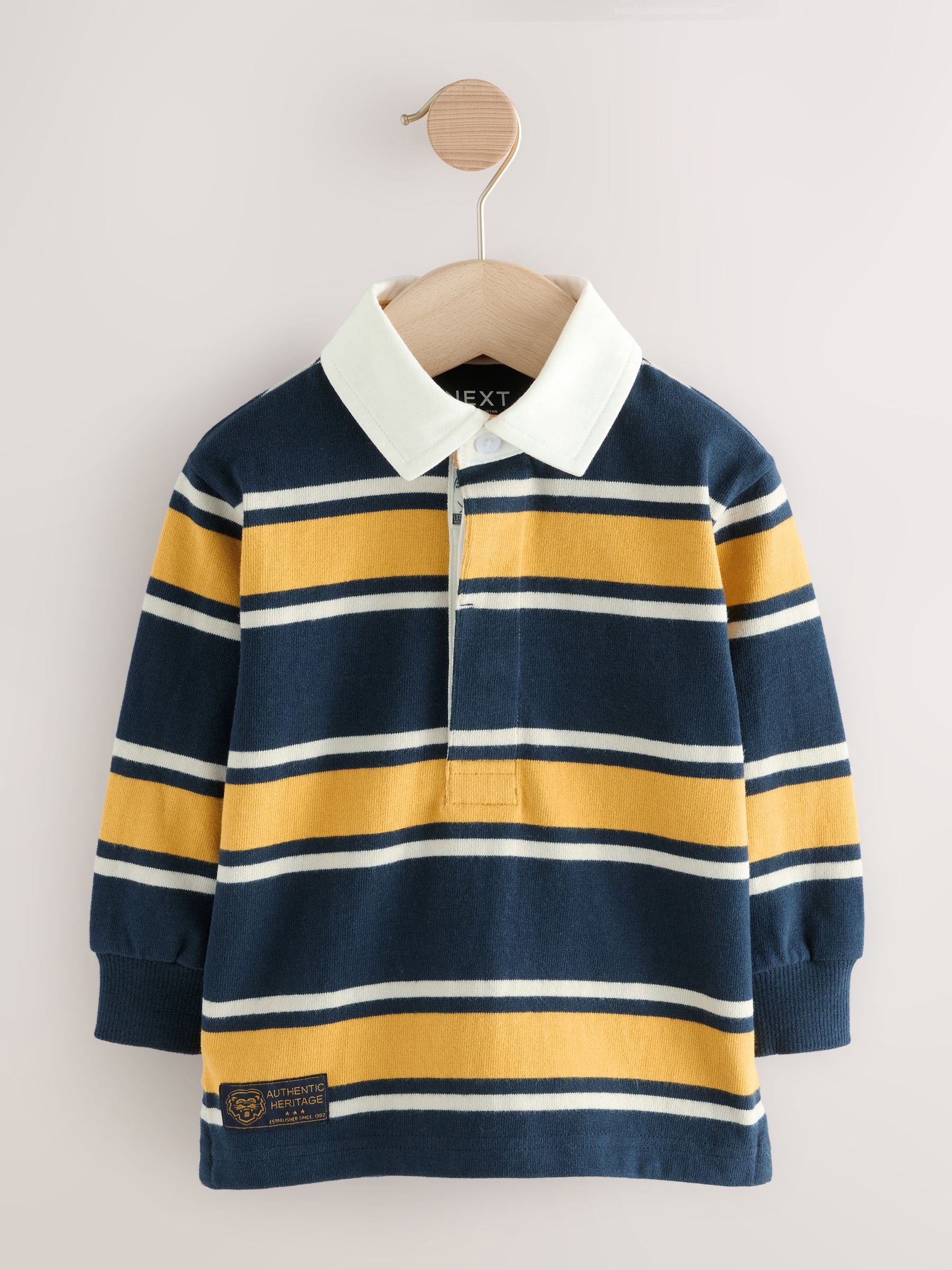 Buy Navy/Yellow Striped Long Sleeve Rugby Polo Shirt (3mths-7yrs