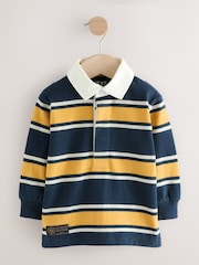 Navy/Yellow Striped Long Sleeve Rugby Polo Shirt (3mths-7yrs) - Image 7 of 11