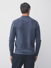 Navy Button Neck Regular Fit Premium Knit Quarter Zip Long Sleeve Polo Shirt - Image 3 of 4