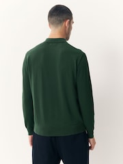 Dark Green Regular Fit Cotton Rich Long Sleeve Knitted Polo Shirt - Image 3 of 7