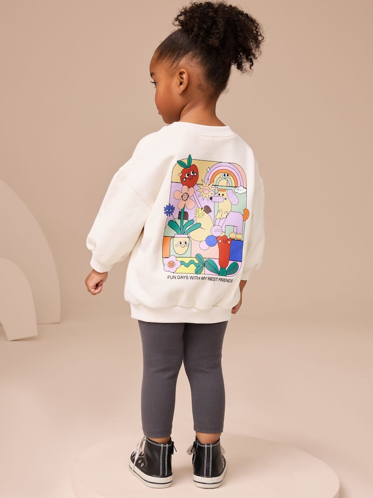 Cream Rainbow Graphic Print Sweatshirt & Leggings Set (3mths-7yrs) - Image 1 of 4 Cream Rainbow Graphic Print Sweatshirt & Leggings Set (3mths-7yrs) - Image 1 of 4