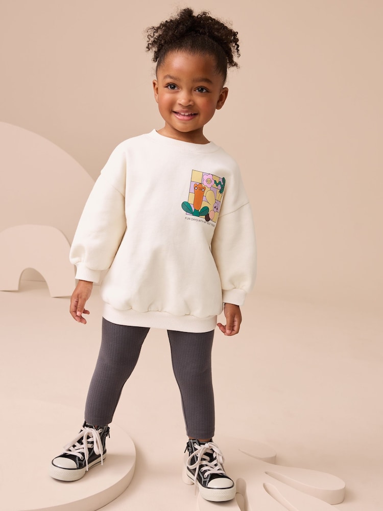 Cream Rainbow Graphic Print Sweatshirt & Leggings Set (3mths-7yrs) - Image 2 of 4 Cream Rainbow Graphic Print Sweatshirt & Leggings Set (3mths-7yrs) - Image 2 of 4