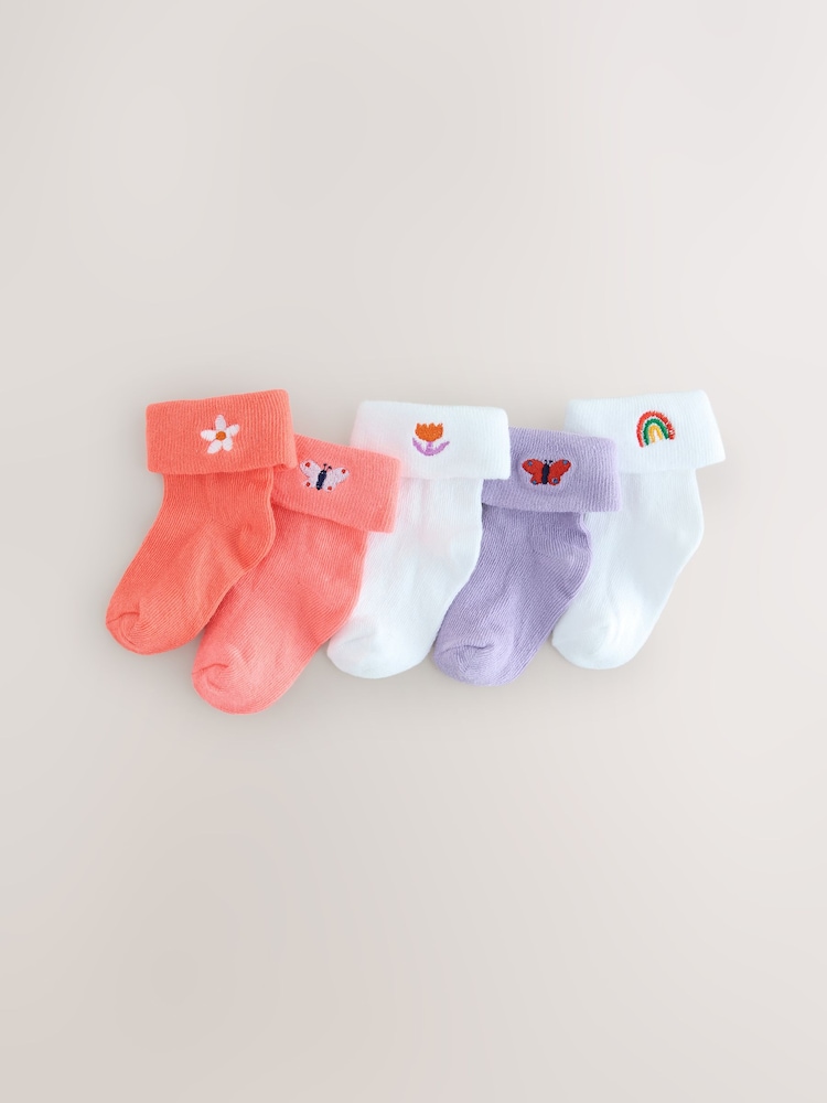 Pink/Purple/White Baby Roll Top Socks 5 Pack (0mths-2yrs) - Image 1 of 3