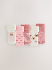 Pink Baby Roll Top Towelling Socks 5 Pack (0mths-2yrs) - Image 1 of 3