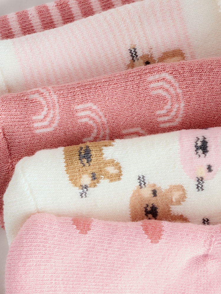 Pink Baby Roll Top Towelling Socks 5 Pack (0mths-2yrs) - Image 2 of 3