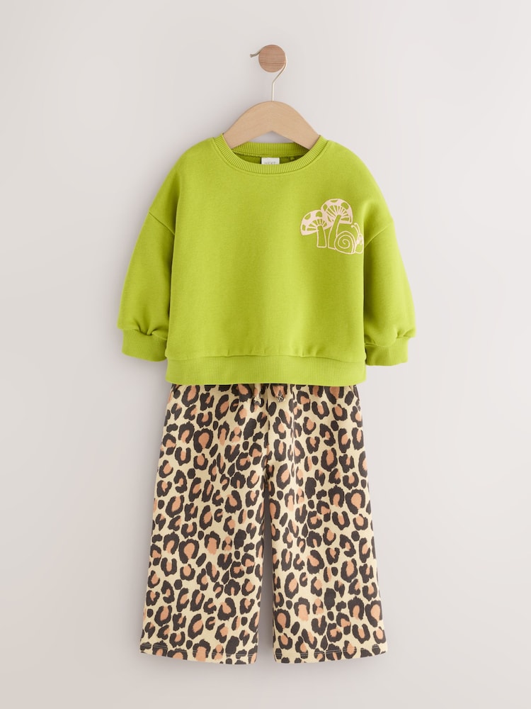Kids Girls OMG Print T Shirt Top & Wet Look Leopard Legging Outfit Set 7-13 Yrs