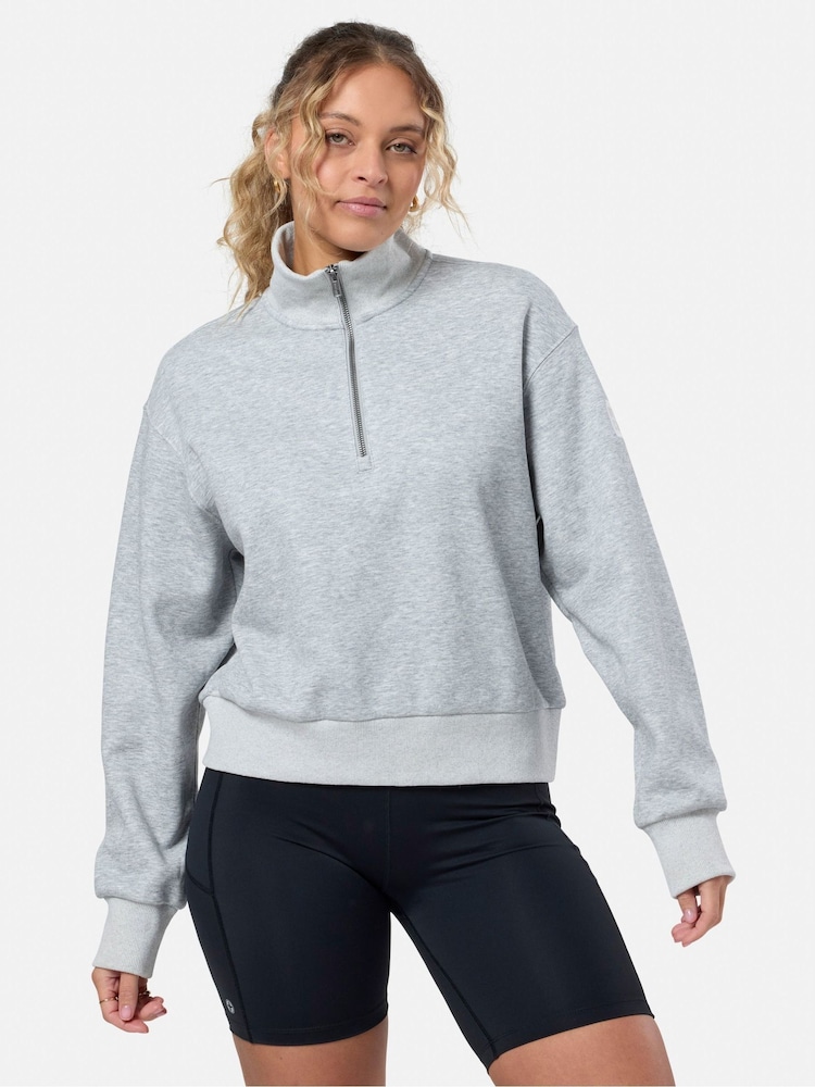 Gym + Coffee Grey Ribber Quarter Zip Sweatshirt - Image 1 of 7 Gym + Coffee Grey Ribber Quarter Zip Sweatshirt - Image 1 of 7