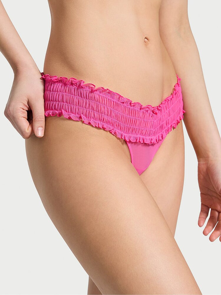 Victoria's Secret Ultra Pink Thong Smocked Mesh Knickers - Image 1 of 3