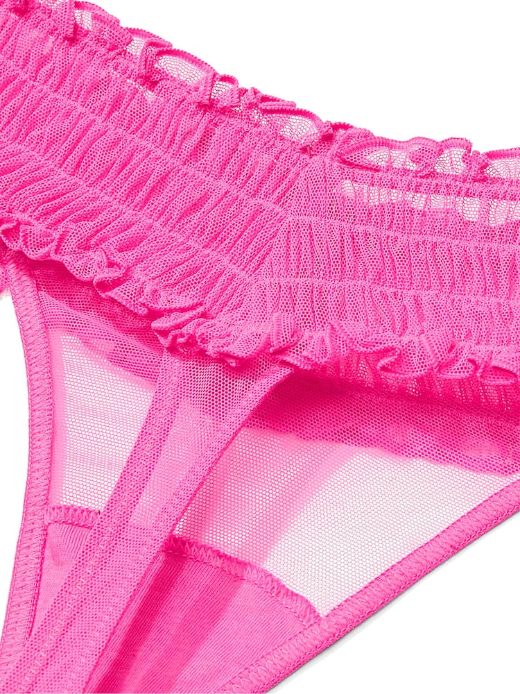 Victoria's Secret Ultra Pink Thong Smocked Mesh Knickers - Image 3 of 3