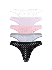Victoria's Secret White/Purple/Pink/Grey/Black Thong 5 Pack Knickers - Image 1 of 2