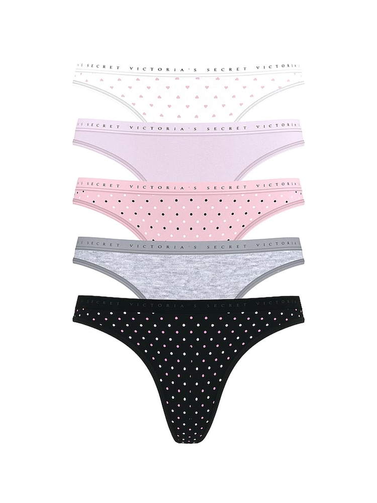 Victoria's Secret White/Purple/Pink/Grey/Black Thong 5 Pack Knickers - Image 1 of 2