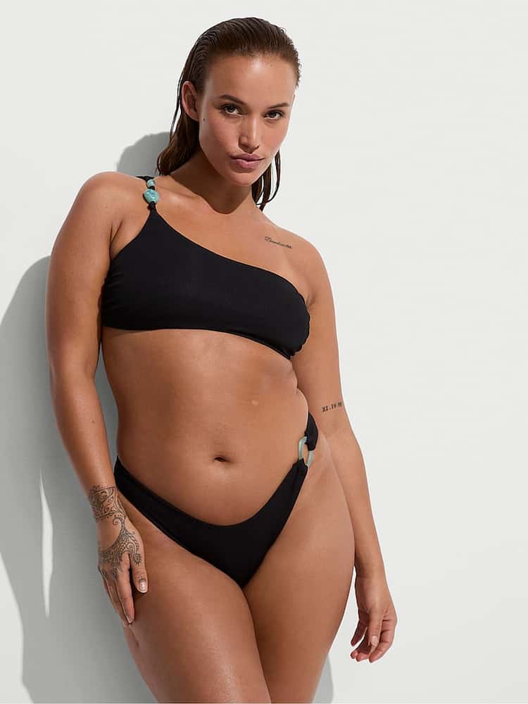 Victoria's Secret Black One Shoulder Beaded Bikini Top - Image 3 of 3 Victoria's Secret Black One Shoulder Beaded Bikini Top - Image 3 of 3