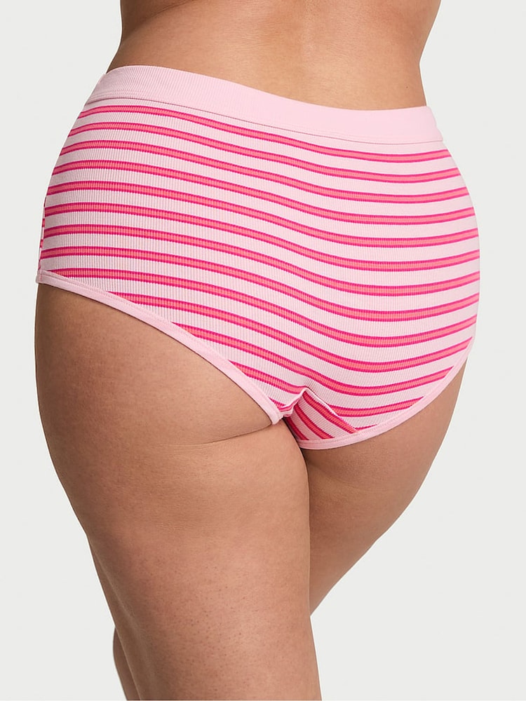 Victoria's Secret Pretty Blossom Pink Stripe Short Cotton Rib Logo Knickers - Image 2 of 2