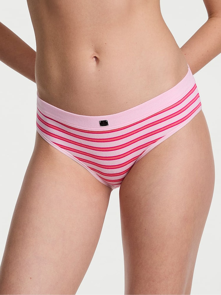 Victoria's Secret Pretty Blossom Pink Stripe Hipster Cotton Rib Logo Knickers - Image 1 of 2