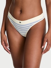 Victoria's Secret Cream Stripe Nude Thong Cotton Rib Logo Knickers - Image 1 of 2