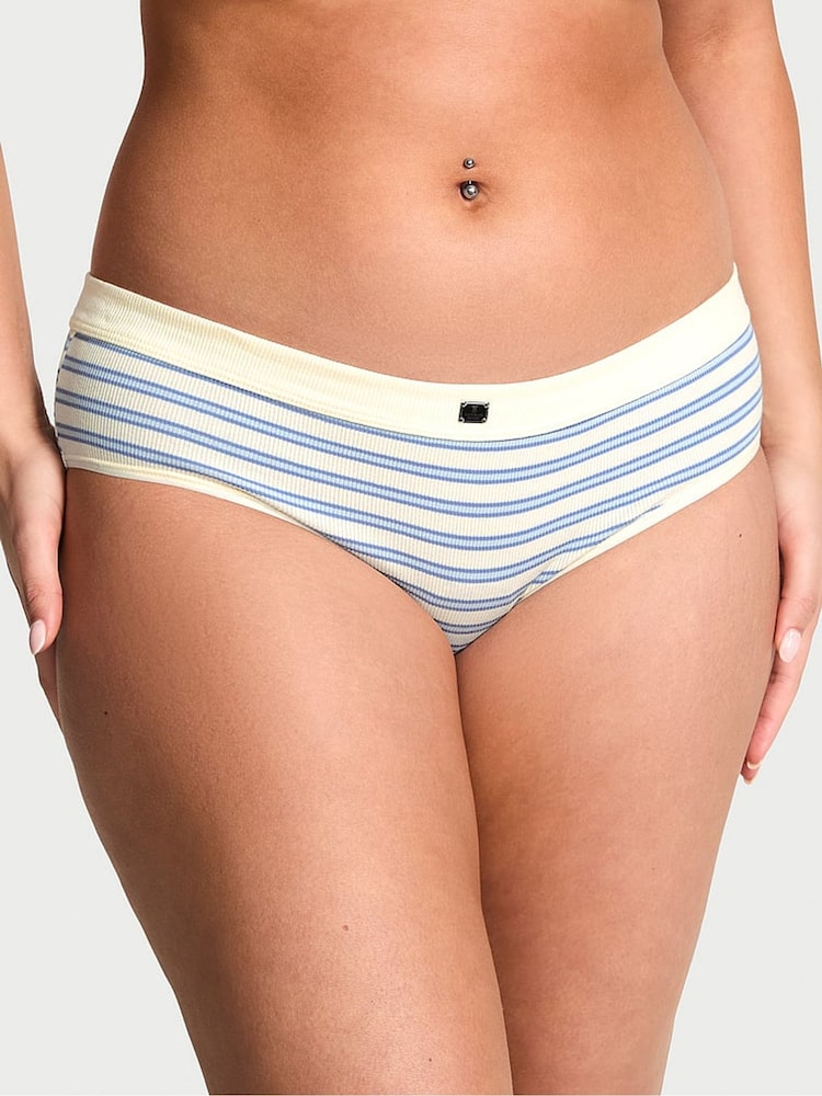 Victoria's Secret Cream Stripe Nude Hipster Cotton Rib Logo Knickers - Image 1 of 2