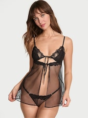 Victoria's Secret Black Sheer Lace Triangle Babydoll Set - Image 1 of 2