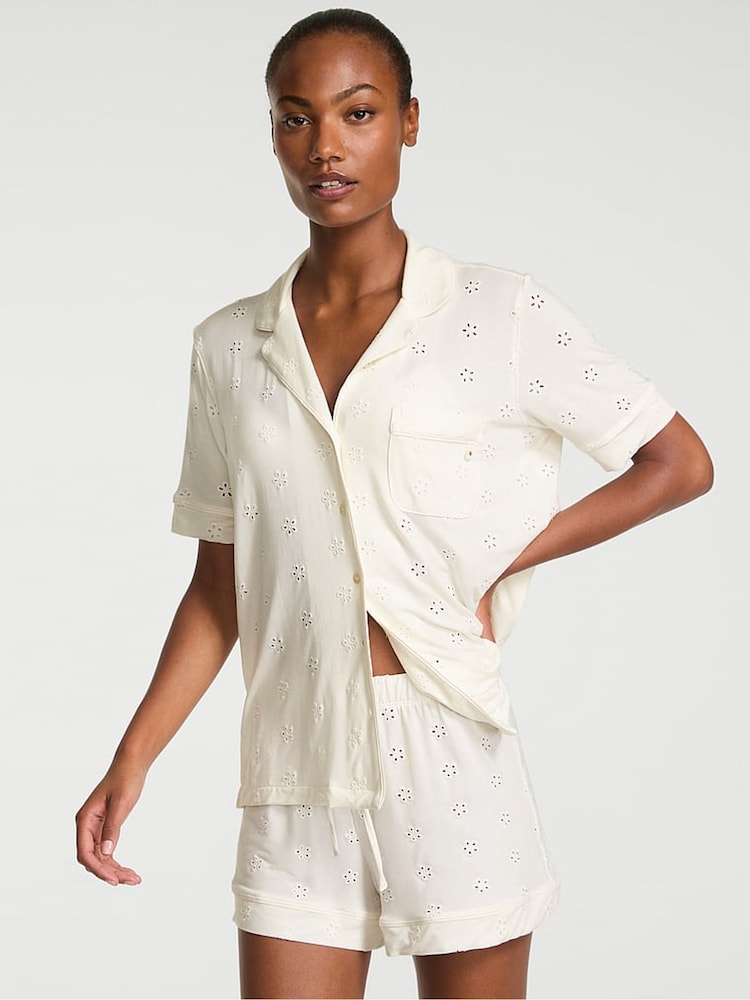 Victoria's Secret Coconut White Eyelet Modal Short Pyjama Set - Image 1 of 2