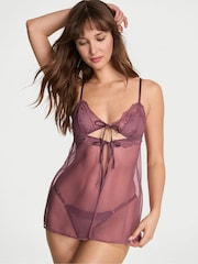 Victoria's Secret Purple Vapor Sheer Lace Triangle Babydoll Set - Image 1 of 2