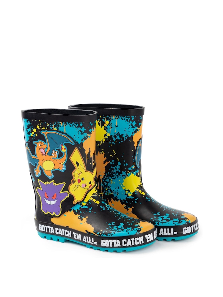 Vanilla Underground Black Kids Pokemon Wellies with Handles - Image 2 of 6 Vanilla Underground Black Kids Pokemon Wellies with Handles - Image 2 of 6
